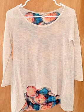 Decree Cream Long-Sleeve Top with Floral Back Panel